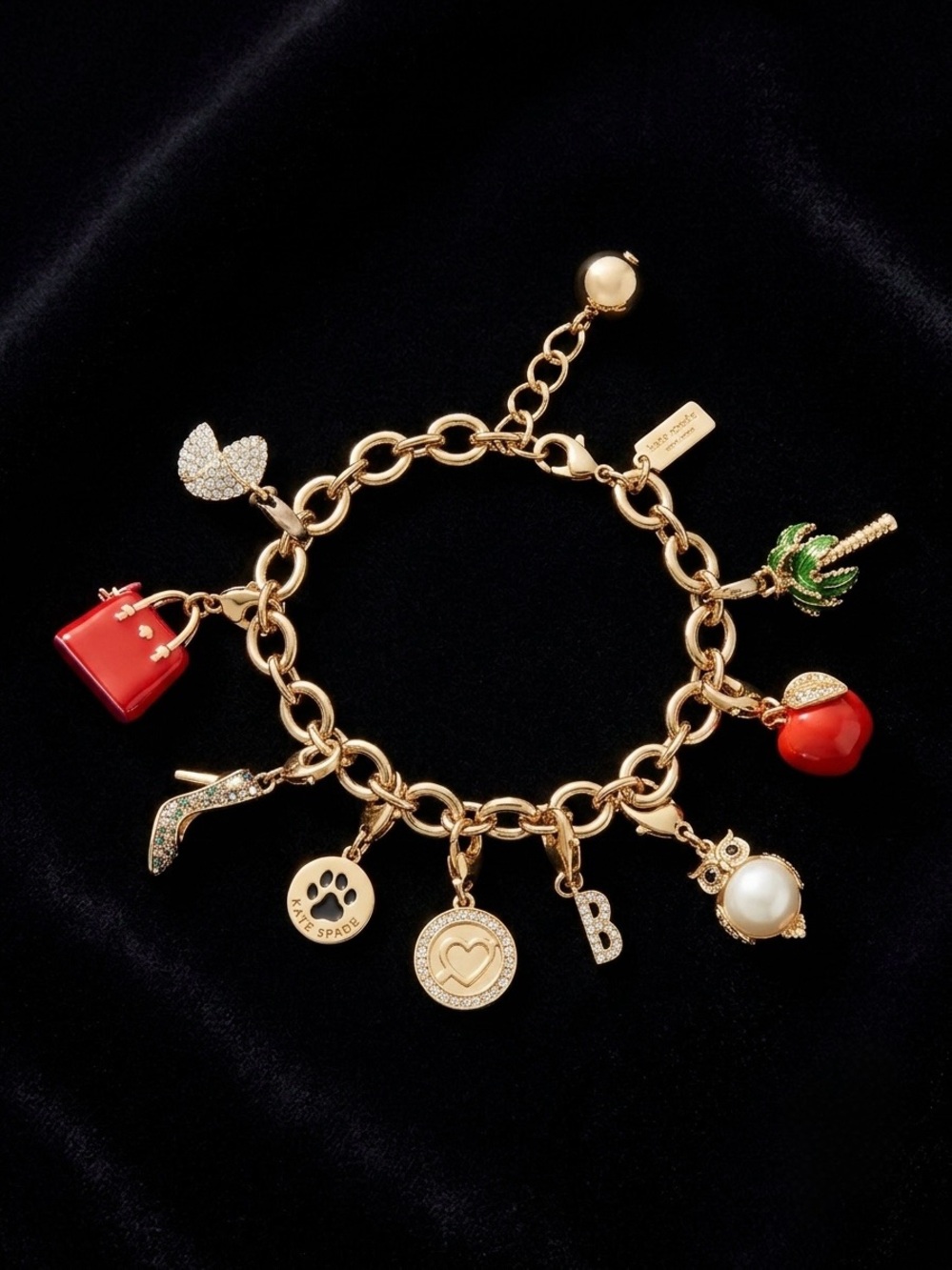 RARE Custom Kate Spade 2014 Flagship Charm Bracelet – 9 Modular Clip Charms